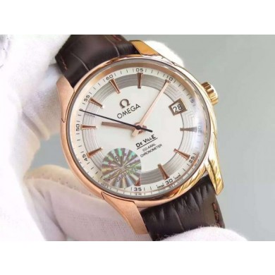 Imitation Omega V6F De Ville Hour Vision Co-Axial 41mm White Dial Brown Leather Strap WJ00452