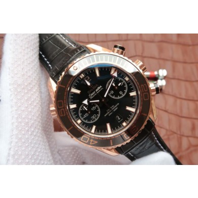Knockoff Omega Planet Ocean Master Chronometer Black Bezel Black Dial Leather Omega WJ01267