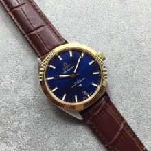 Copy Omega Globemaster Master Chronometer Blue Dial Brown Leather Strap WJ00130