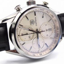 Tag-Heuer Carrera CAL1887 Chrono 40mm White Dial Leather Strap WJ00097