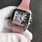 Cartier Santos 100 33mm White Dial Pink Leather Strap WJ00362